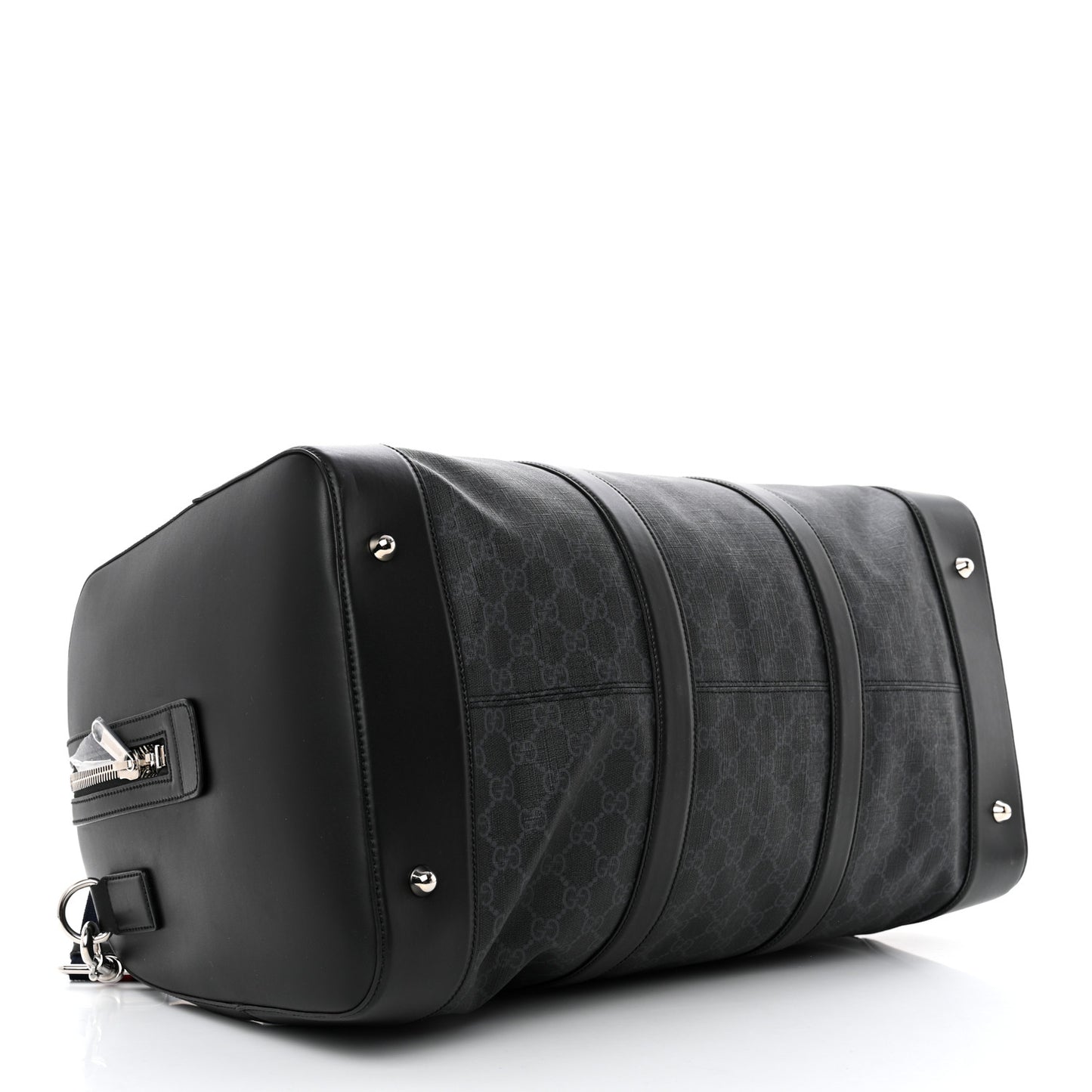 Soft GG Supreme Monogram Appia Calfskin Web Large Carry On Duffle Bag Black Grey
