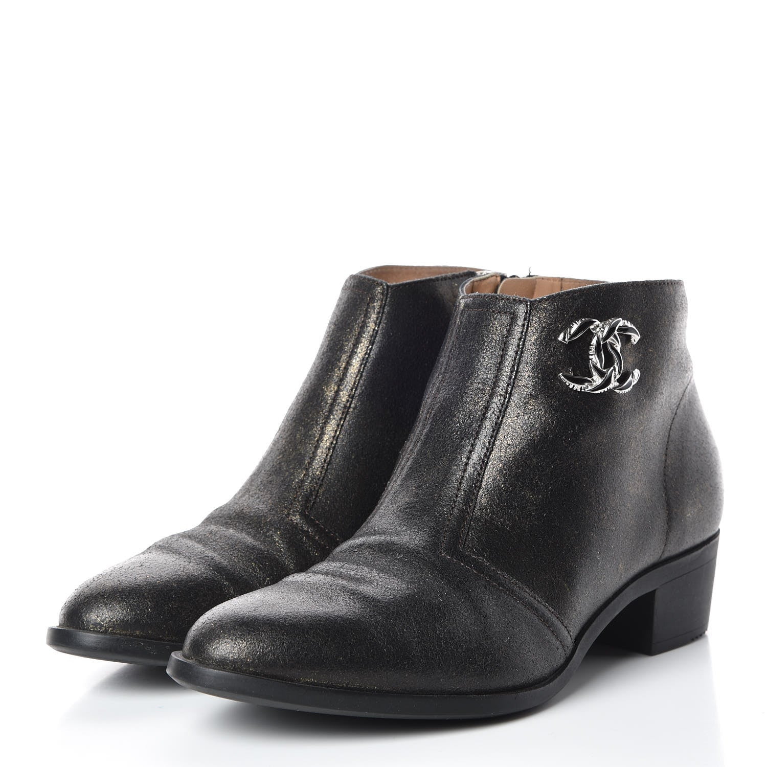 Chanel Metallic Fantasy Calfskin Ankle Boots 37.5 Dark Gold 3 of 10