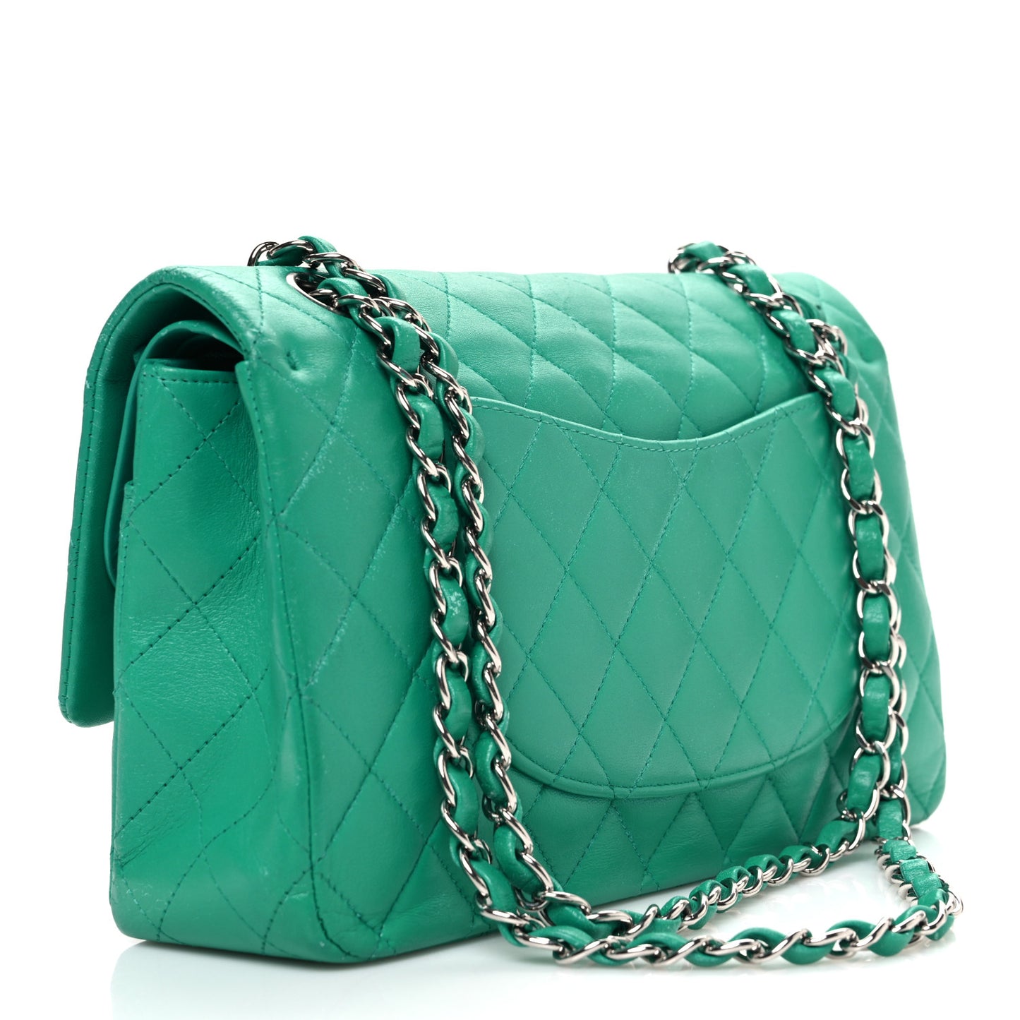 Lambskin Quilted Medium Double Flap Green