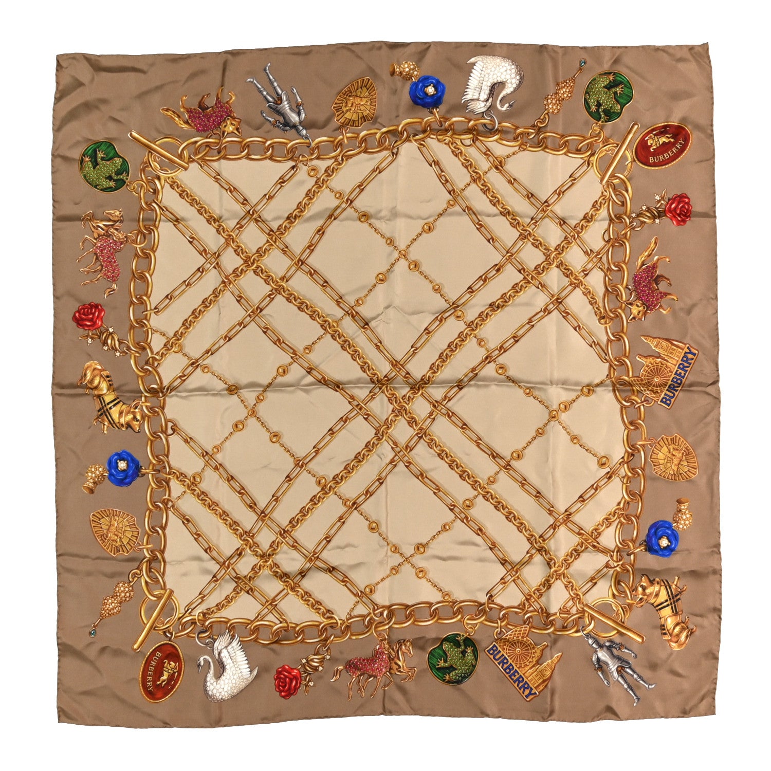 Burberry Silk Check Charm Scarf Finch Beige 1 of 4