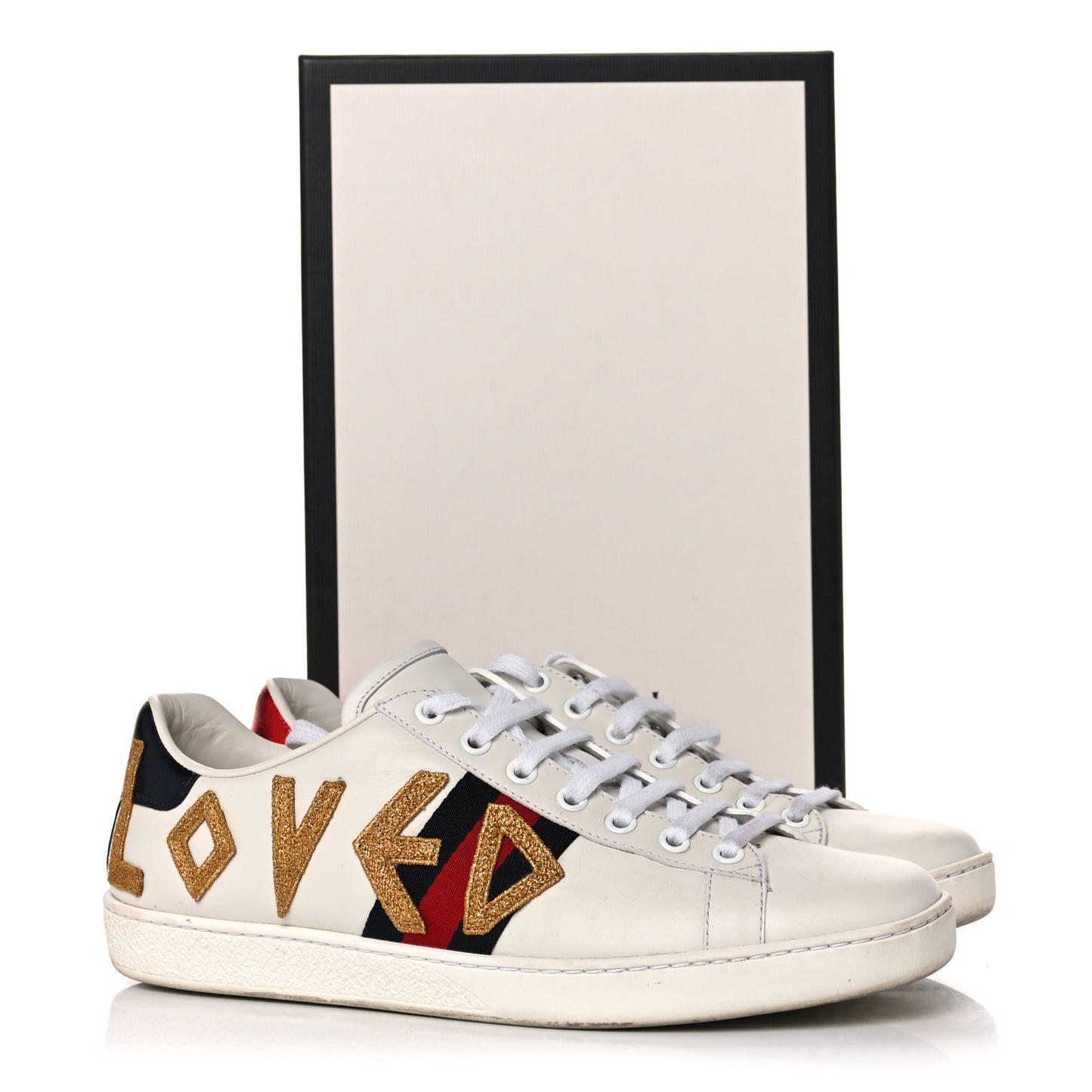 Calfskin Nappa Web LOVED Embroidered Womens Ace Sneakers 39 White Red Flame Notte