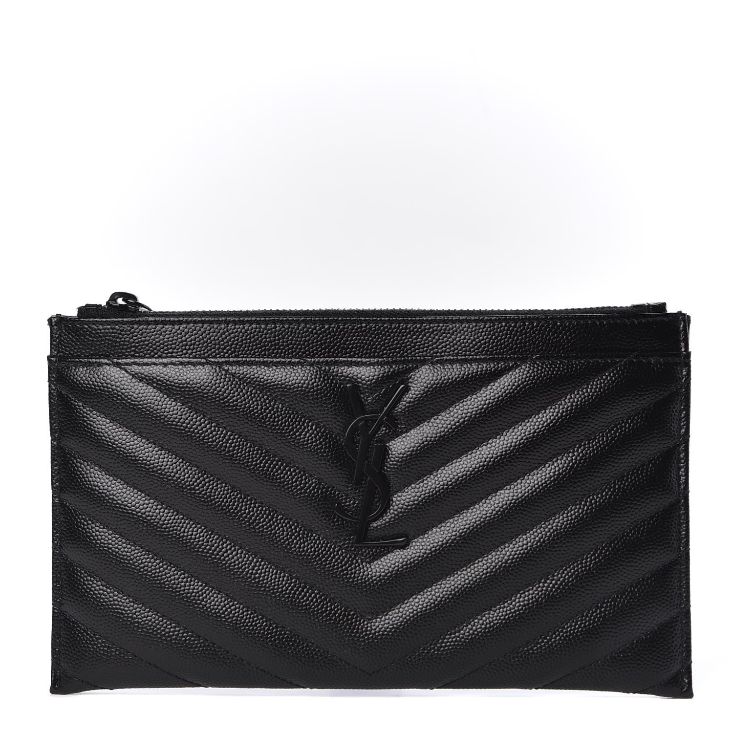 Saint Laurent Grain De Poudre Chevron Monogram Bill Pouch Black 1 of 8
