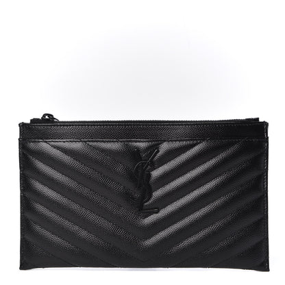 Saint Laurent Grain De Poudre Chevron Monogram Bill Pouch Black 1 of 8