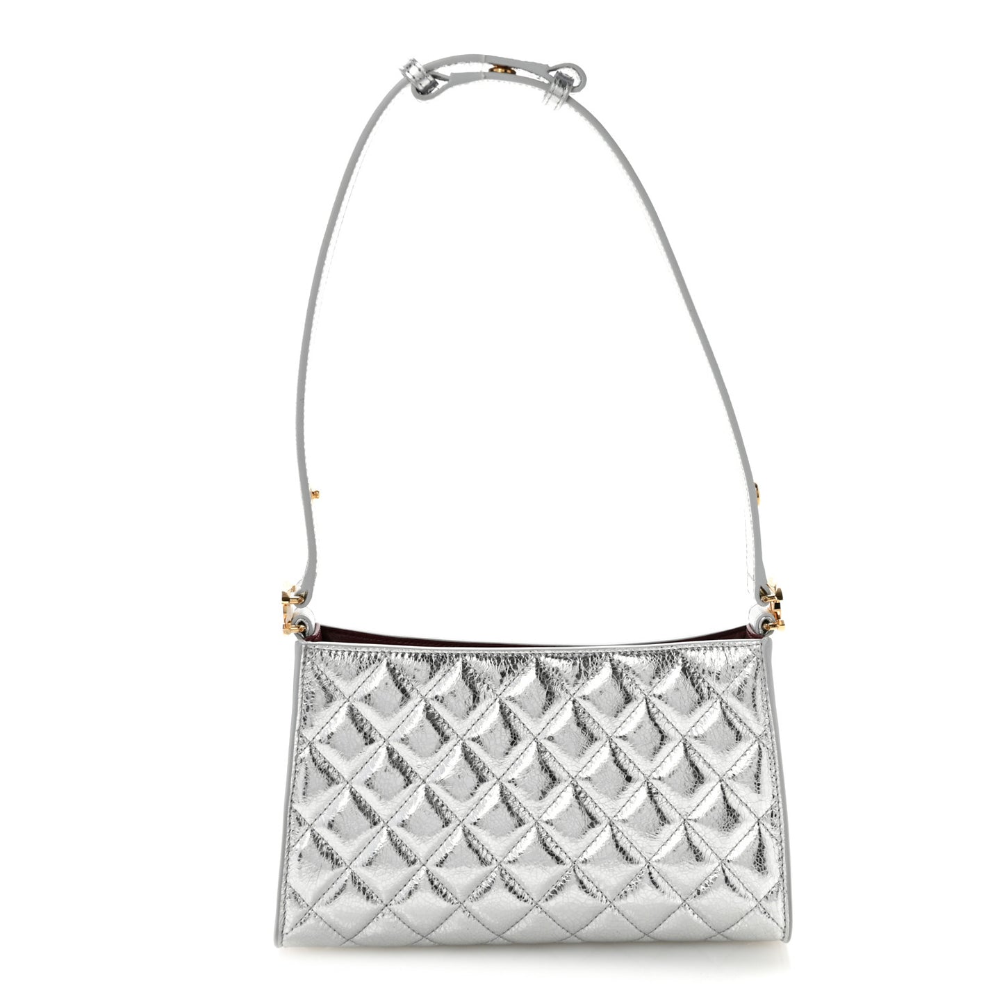 Metallic Crackled Calfskin Quilted Hobo Silver