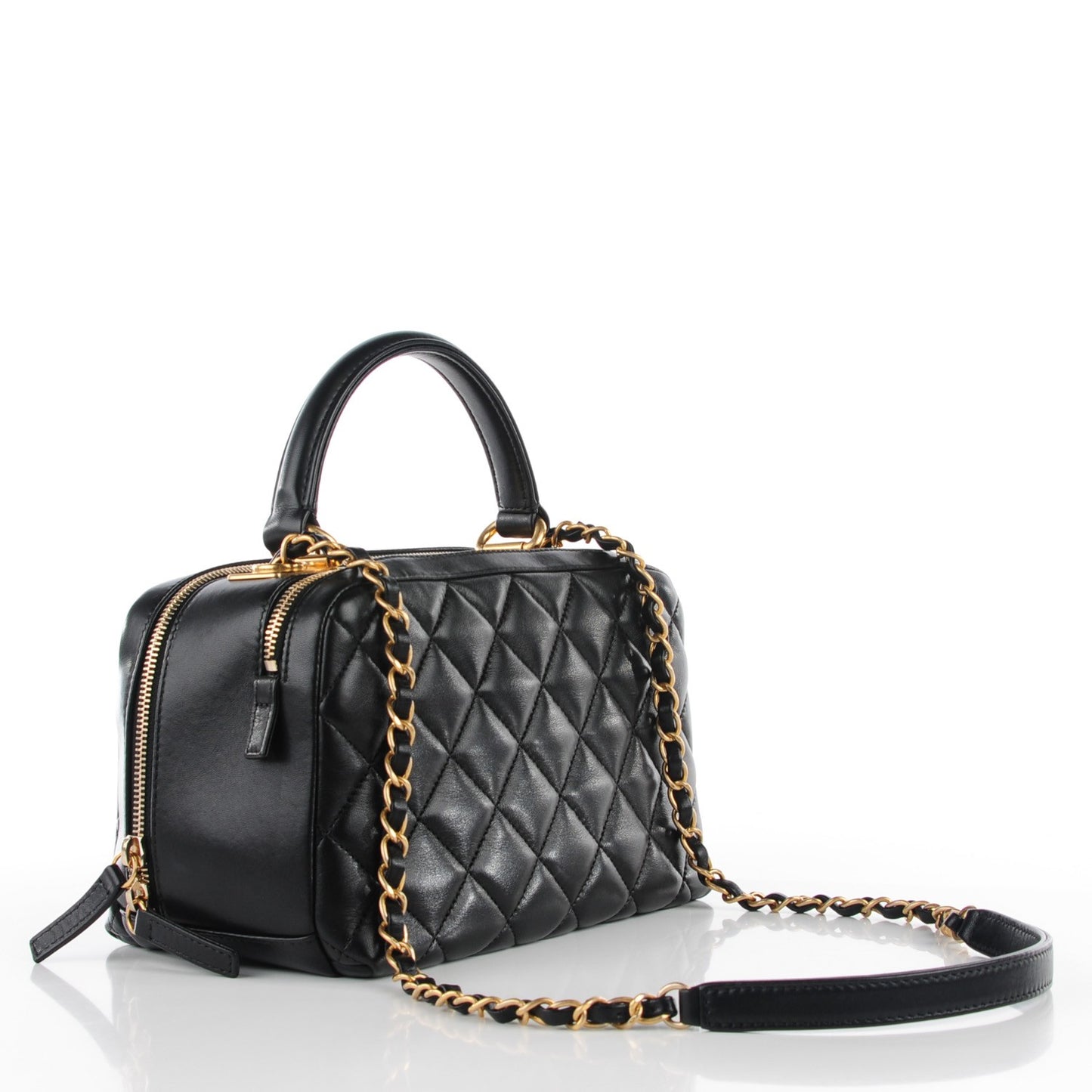 Lambskin Quilted Medium Trendy CC Bowling Bag Black