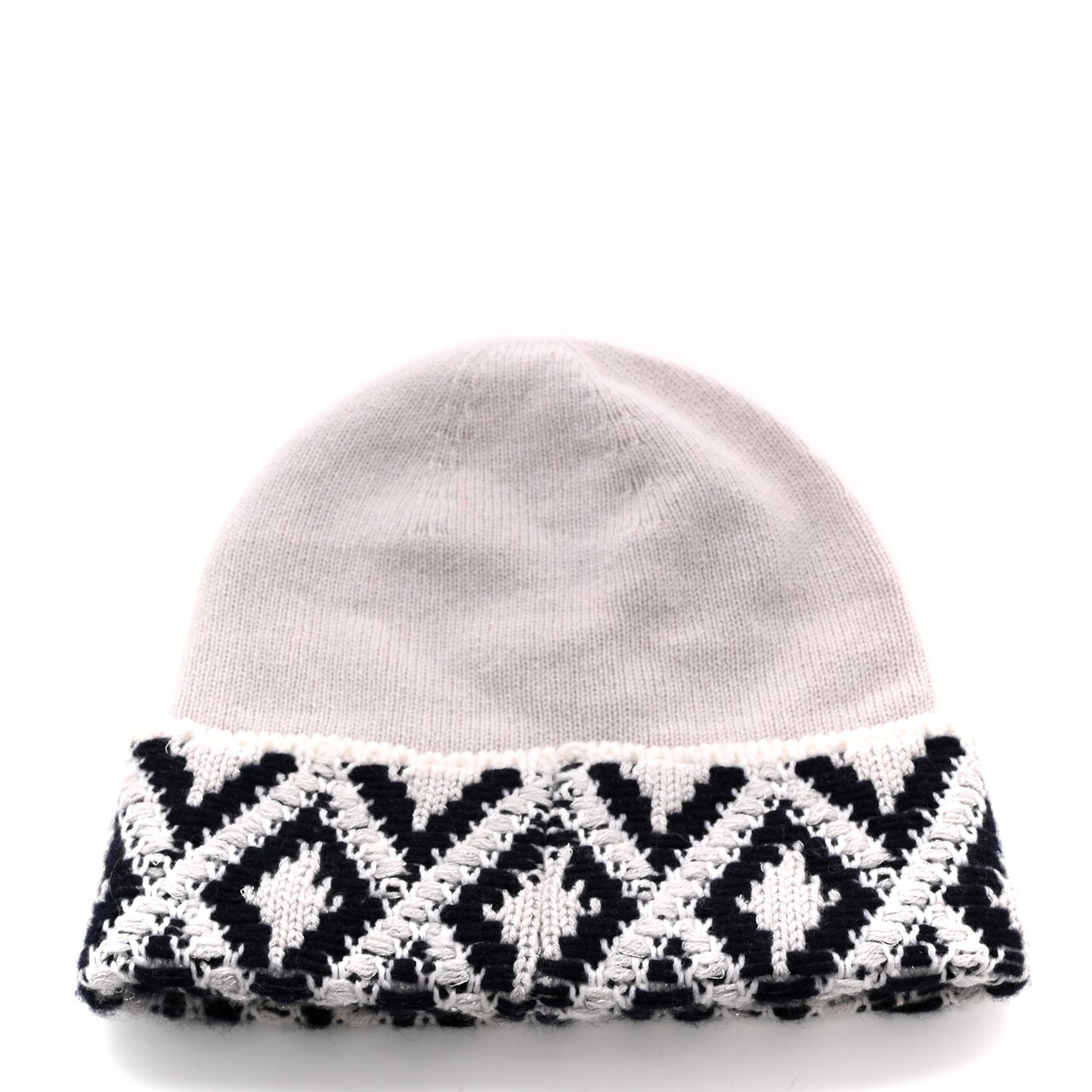Cashmere Blend CC Beanie Hat White Navy Blue