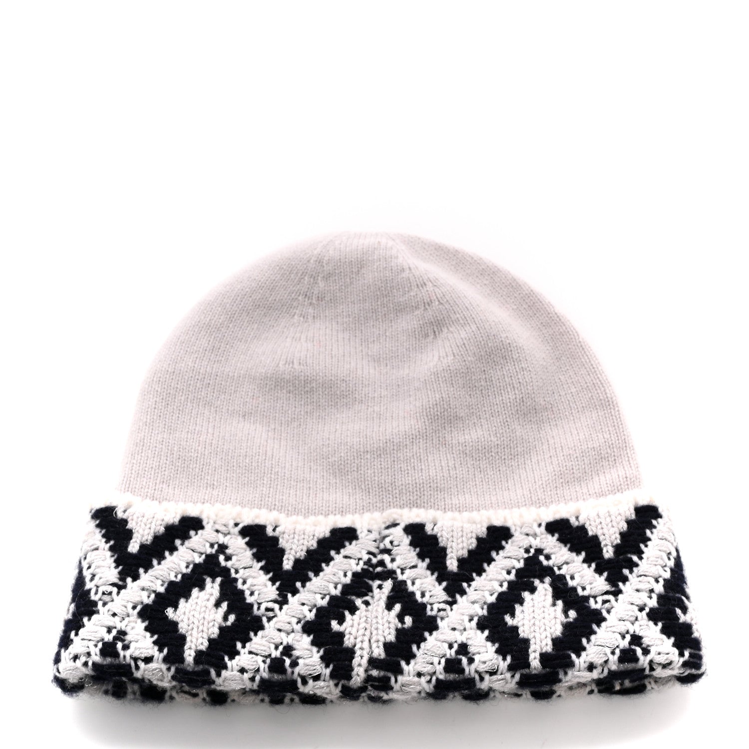 Chanel Cashmere Blend CC Beanie Hat White Navy Blue 3 of 6
