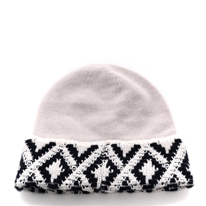 Chanel Cashmere Blend CC Beanie Hat White Navy Blue 3 of 6