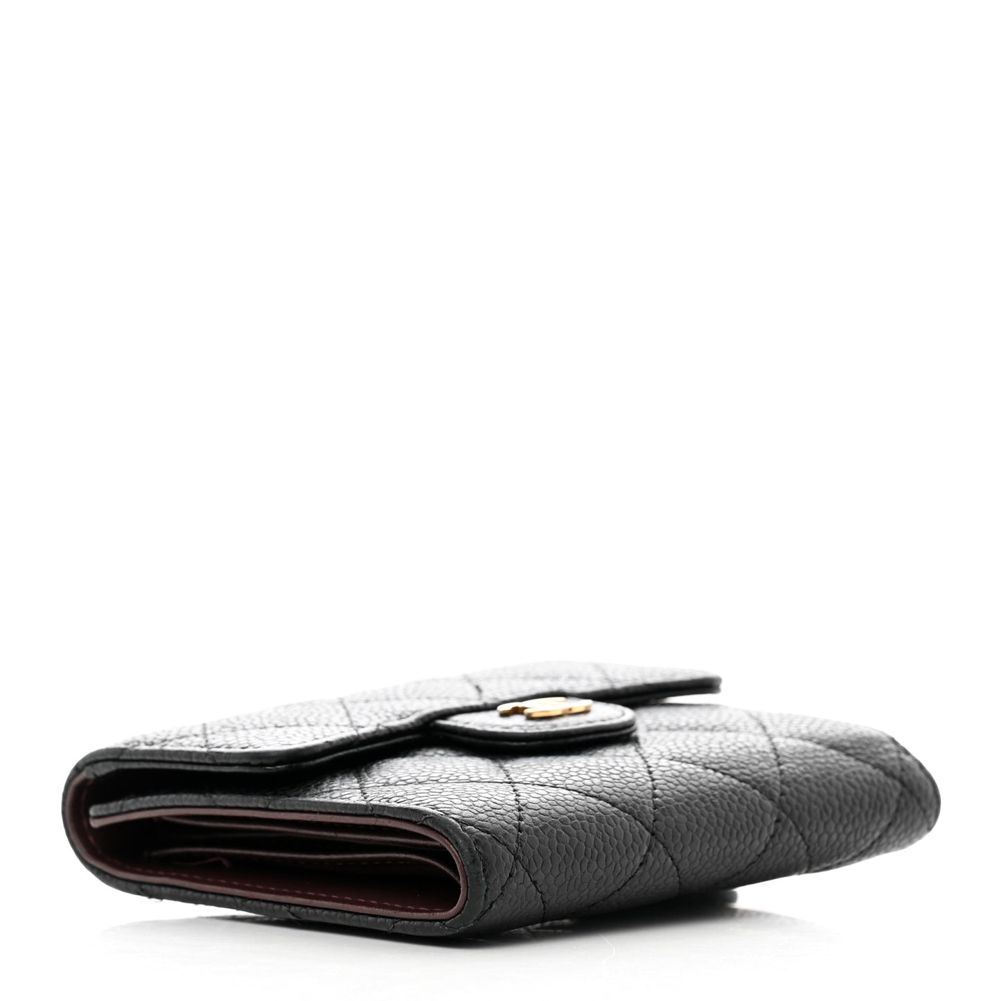 Caviar Quilted Compact Flap Wallet Black