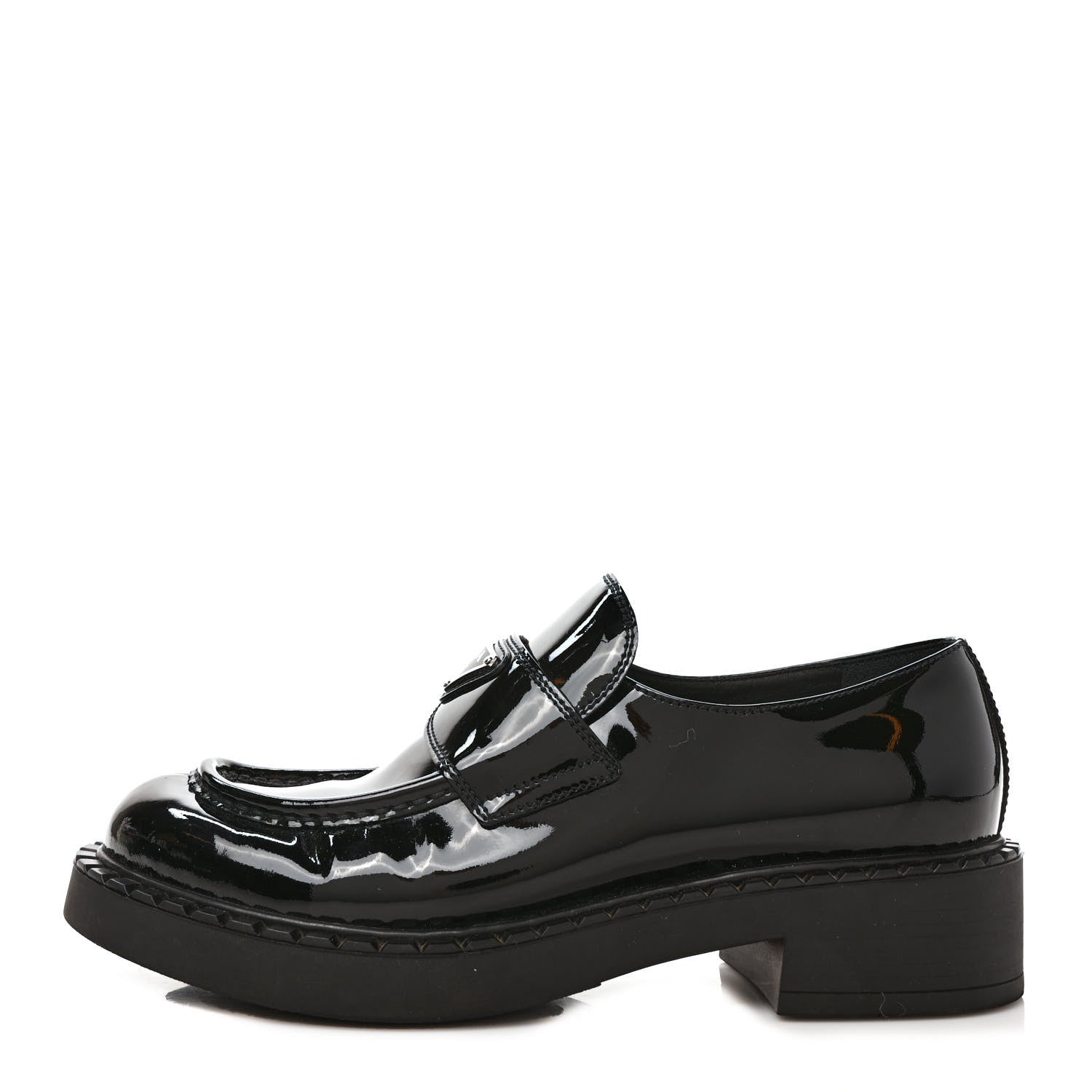 Prada Vernice Triangle 50mm Loafers 39.5 Black 1 of 9