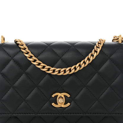 Chanel Lambskin Quilted Sweet Camellia Wallet On Chain WOC Black 8 of 11