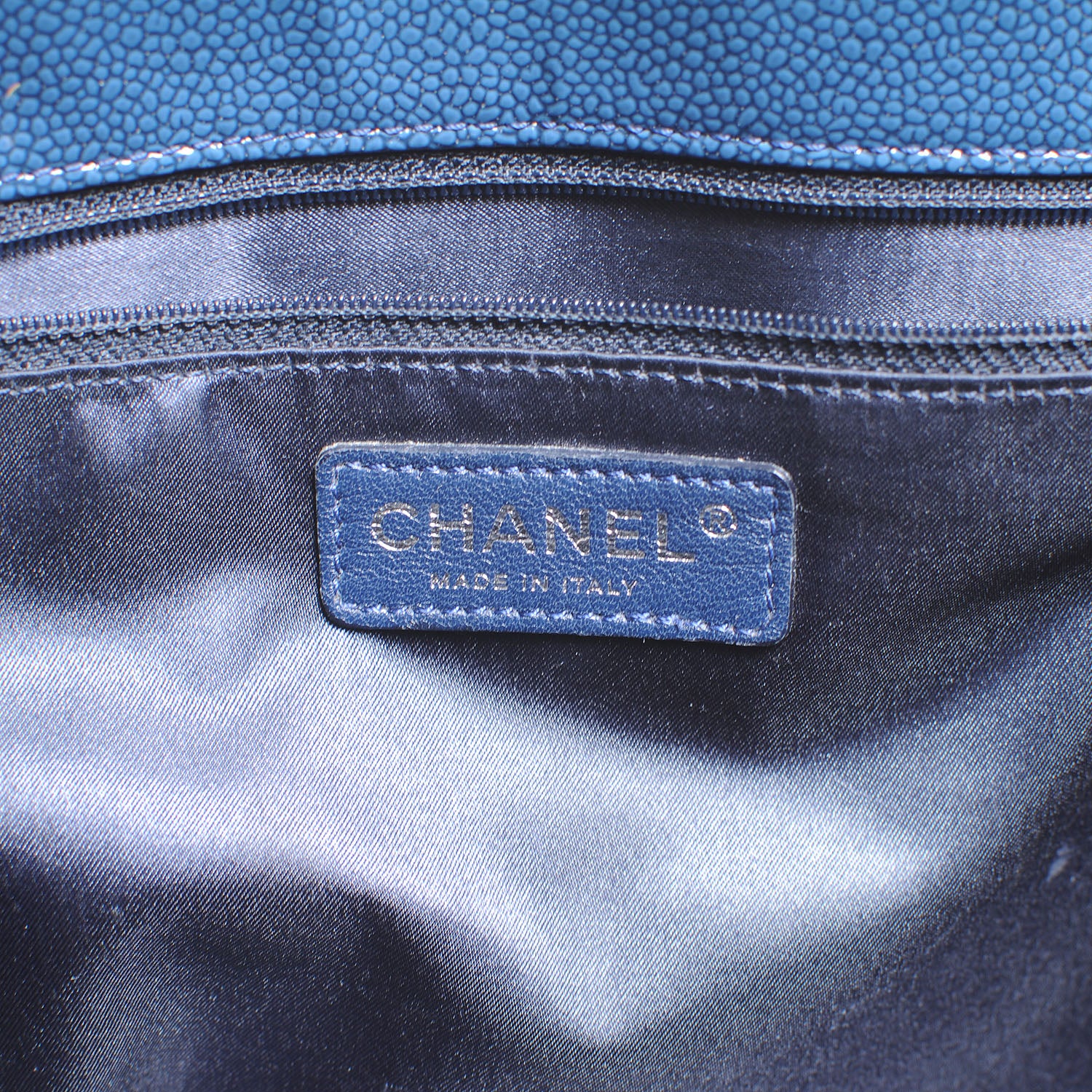 Chanel Patent Caviar Diamond Shine Small Reissue Tote Blue 6 of 7