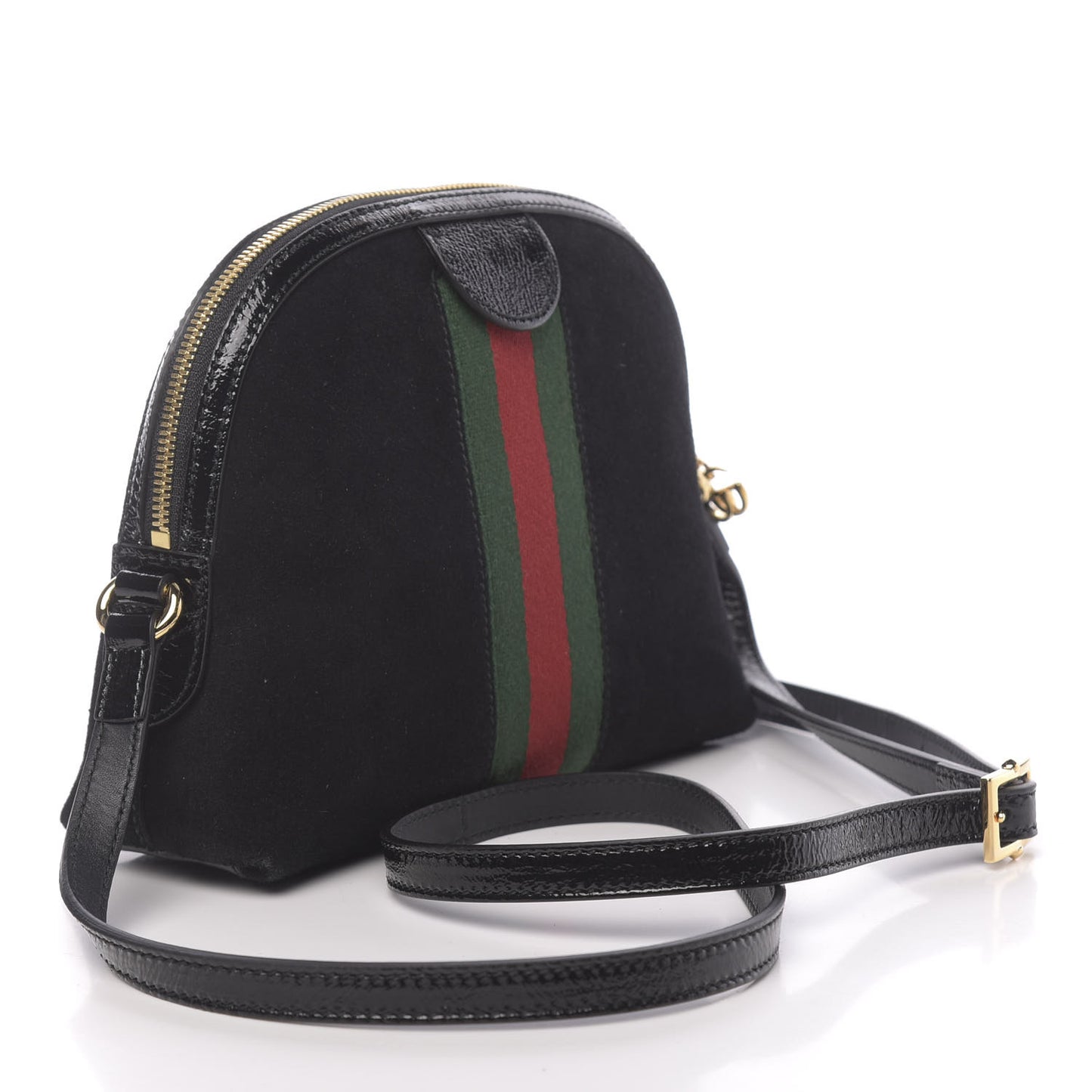 Suede Patent Web GG Small Ophidia Dome Shoulder Bag Black
