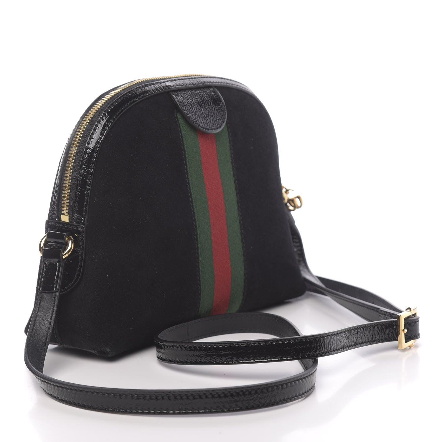 Gucci Suede Patent Web GG Small Ophidia Dome Shoulder Bag Black 2 of 9
