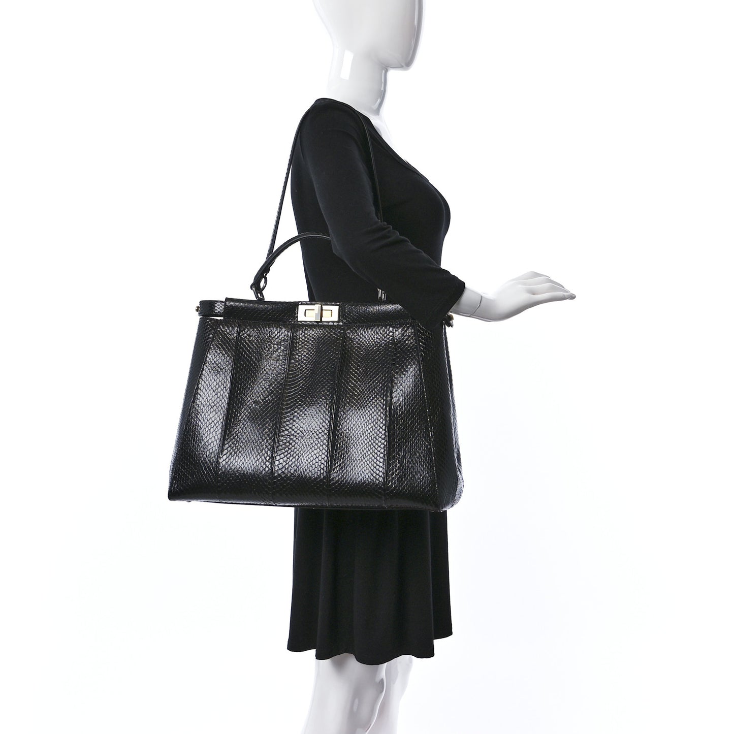 Snakeskin Large Peekaboo Iconic Satchel Black