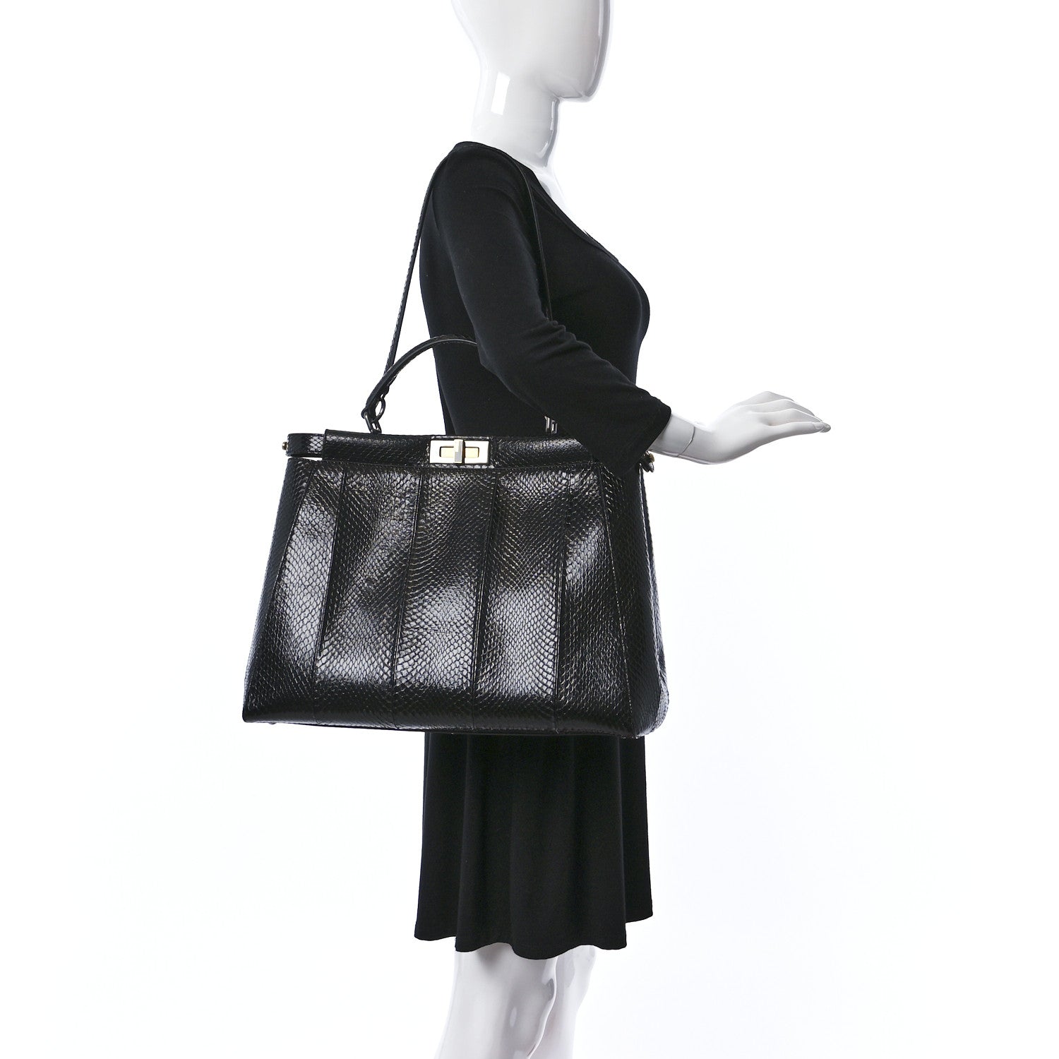 Fendi Snakeskin Large Peekaboo Iconic Satchel Black 2 of 10