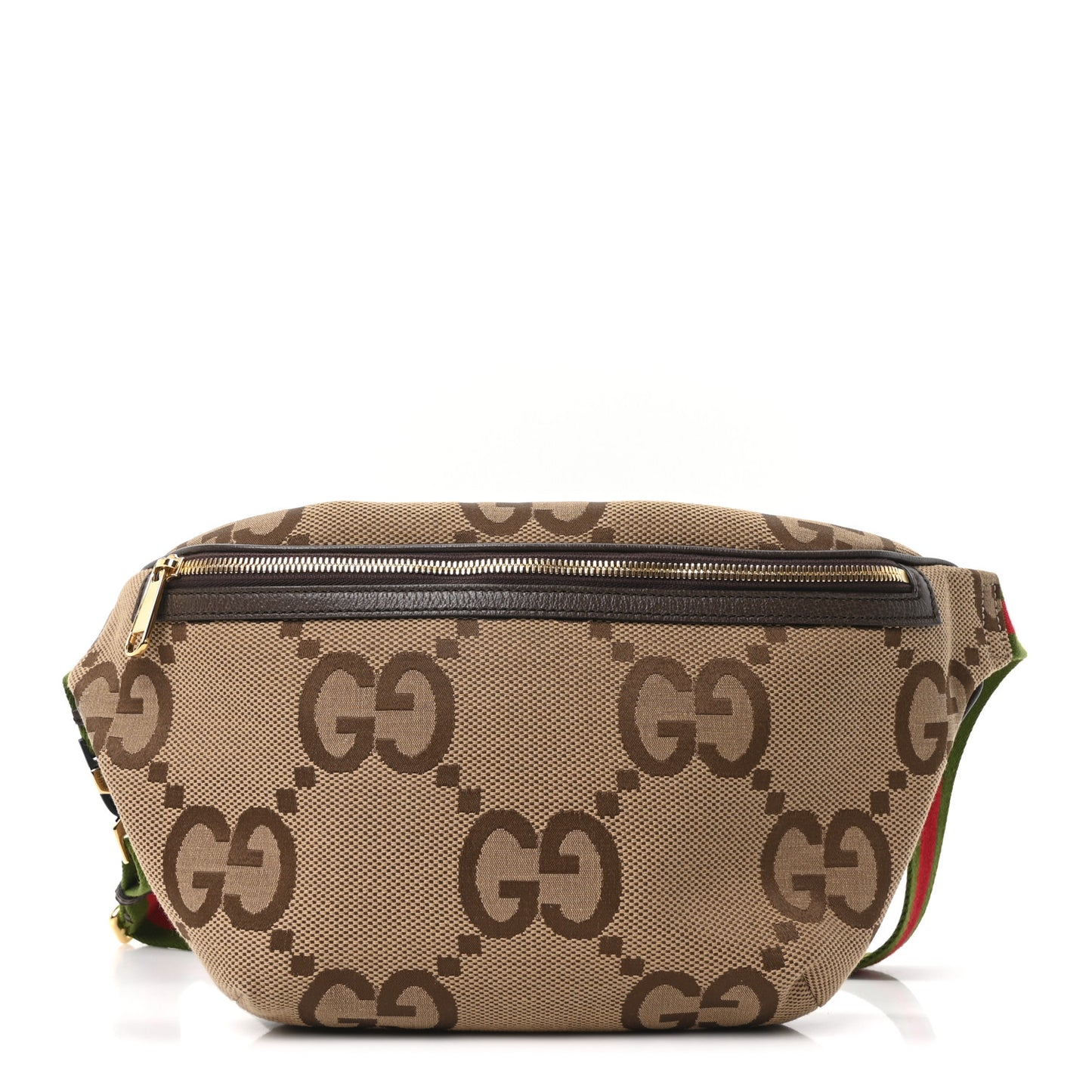Monogram Jumbo GG Textured Dollar Calfskin Web Belt Bag Camel Ebony New Acero