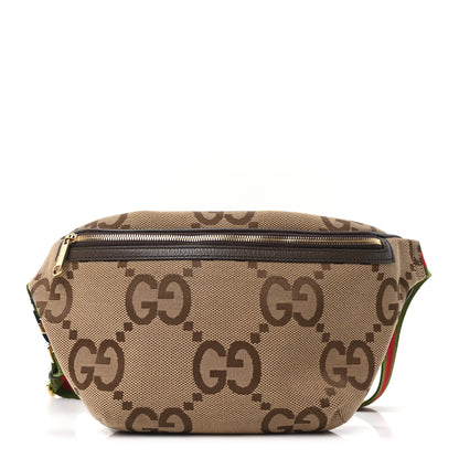 Gucci Monogram Jumbo GG Textured Dollar Calfskin Web Belt Bag Camel Ebony New Acero 1 of 10