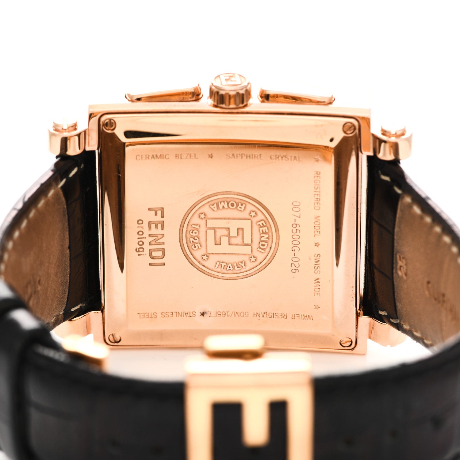 Fendi Stainless Steel Ceramic Calfskin 39mm Quadro Quartz Watch Black 4 of 5