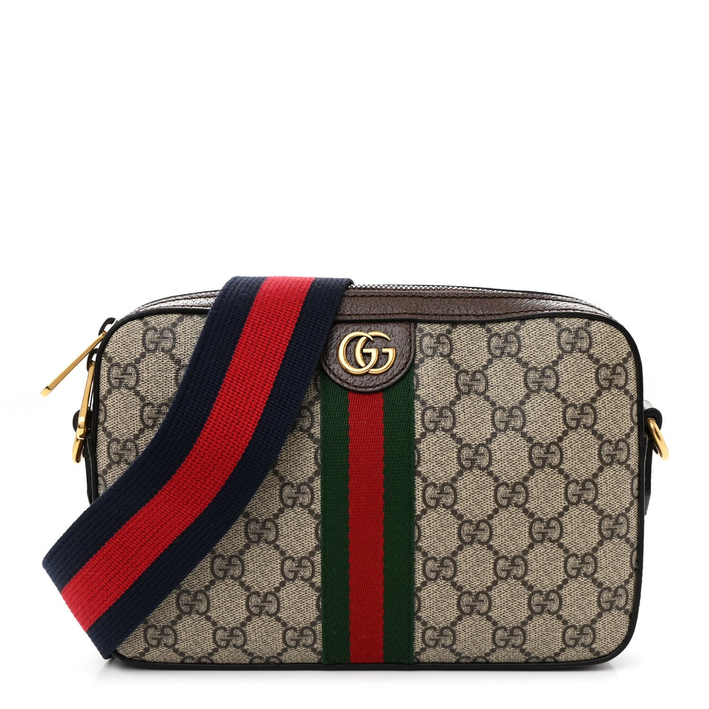 GG Supreme Monogram Textured Dollar Calfskin Web Ophidia Wristlet Shoulder Bag Beige Ebony New Acero