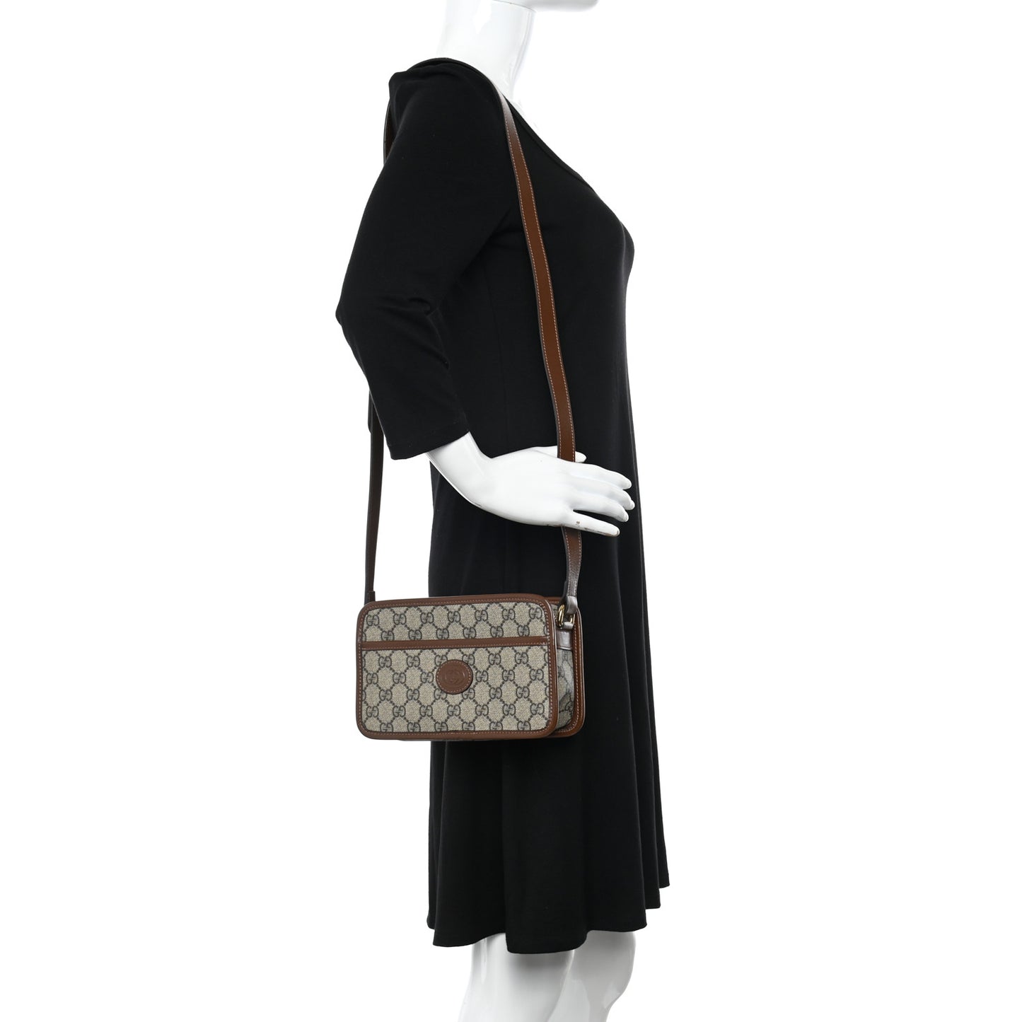 GG Supreme Monogram Azalea Calfskin Mini Retro Interlocking G Shoulder Bag Beige Ebony Brown Sugar