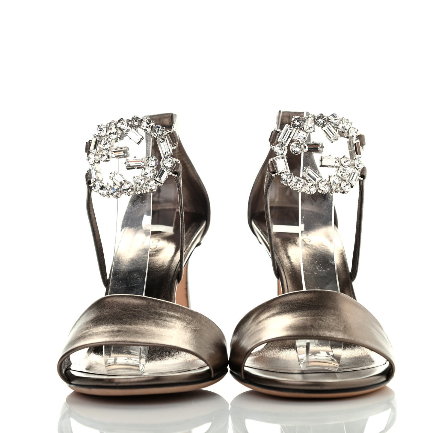 Metallic Nappa Crystal Interlocking G Ankle Strap Sandals 38.5 Copper