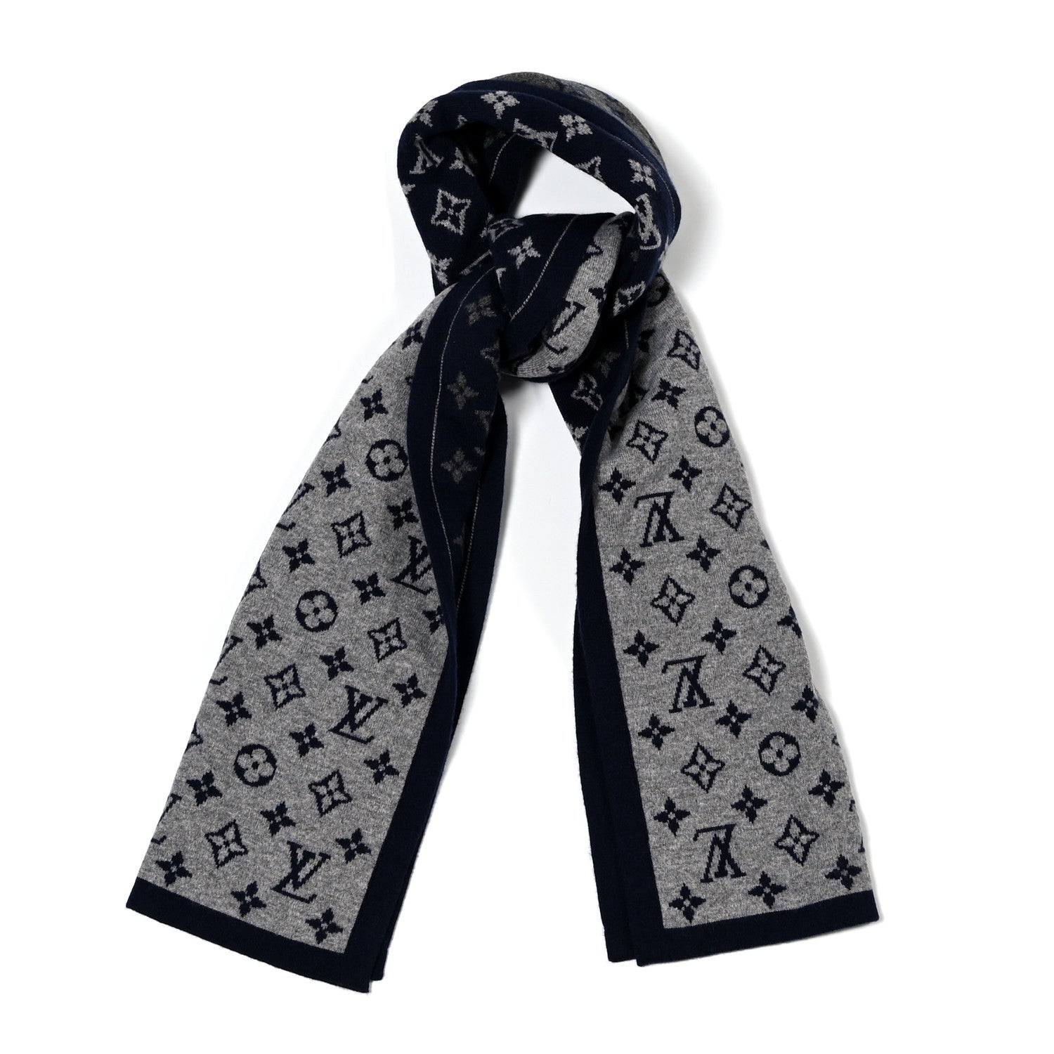Louis Vuitton Cashmere Wool Monogram Split Scarf Navy 1 of 3