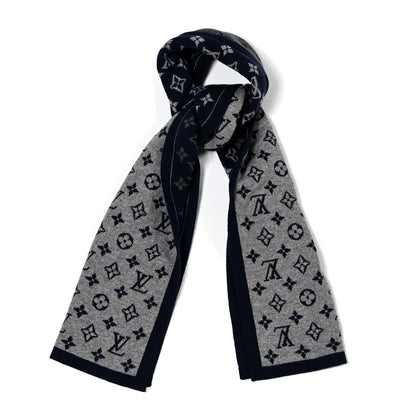 Louis Vuitton Cashmere Wool Monogram Split Scarf Navy 1 of 3