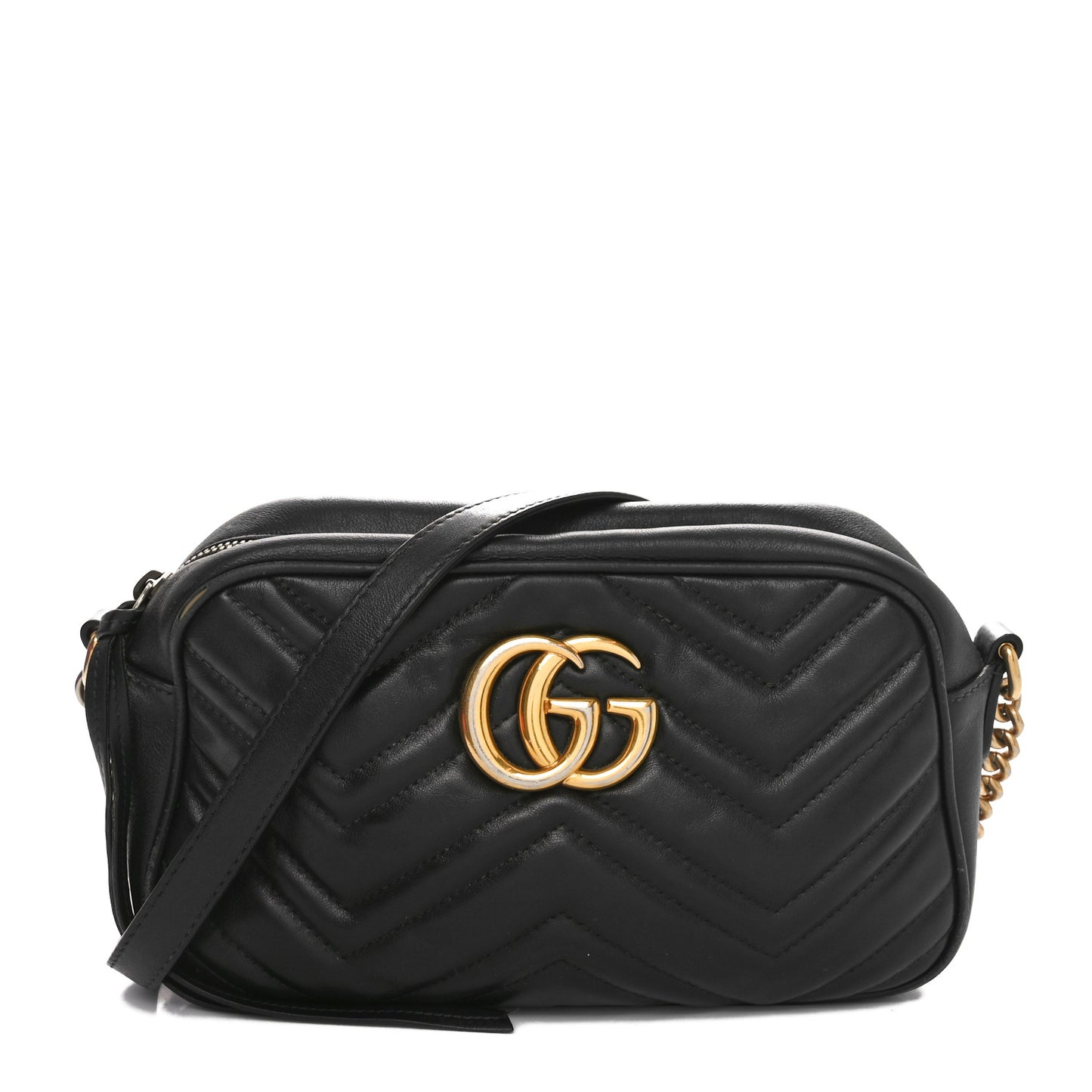 Calfskin Matelasse Small GG Marmont Chain Shoulder Bag Black