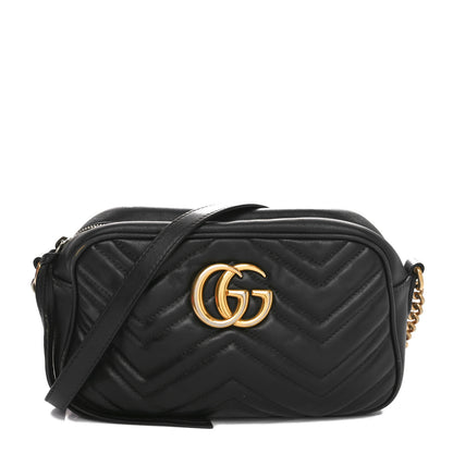 Gucci Calfskin Matelasse Small GG Marmont Chain Shoulder Bag Black 1 of 13