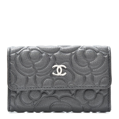 Chanel Goatskin Camellia Embossed Flap Card Holder Wallet Grey 1 of 8