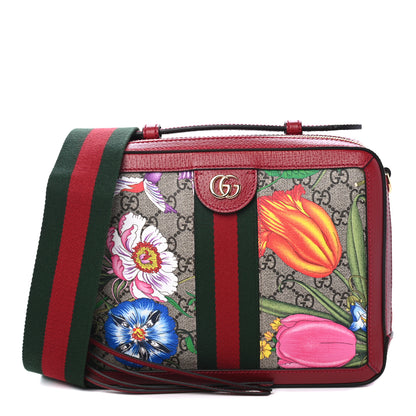 Gucci GG Supreme Monogram Flora Web Small Ophidia Top Handle Shoulder Bag Hibiscus Red 1 of 4