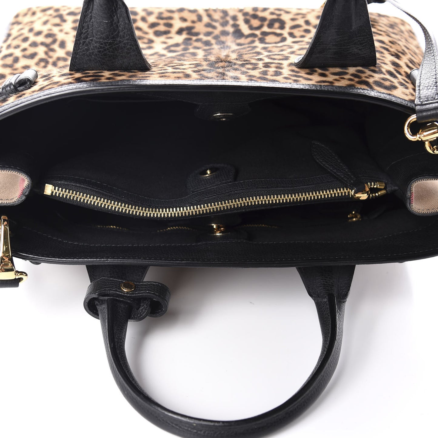 Calf Hair Leopard Print House Check Medium Banner Tote Black