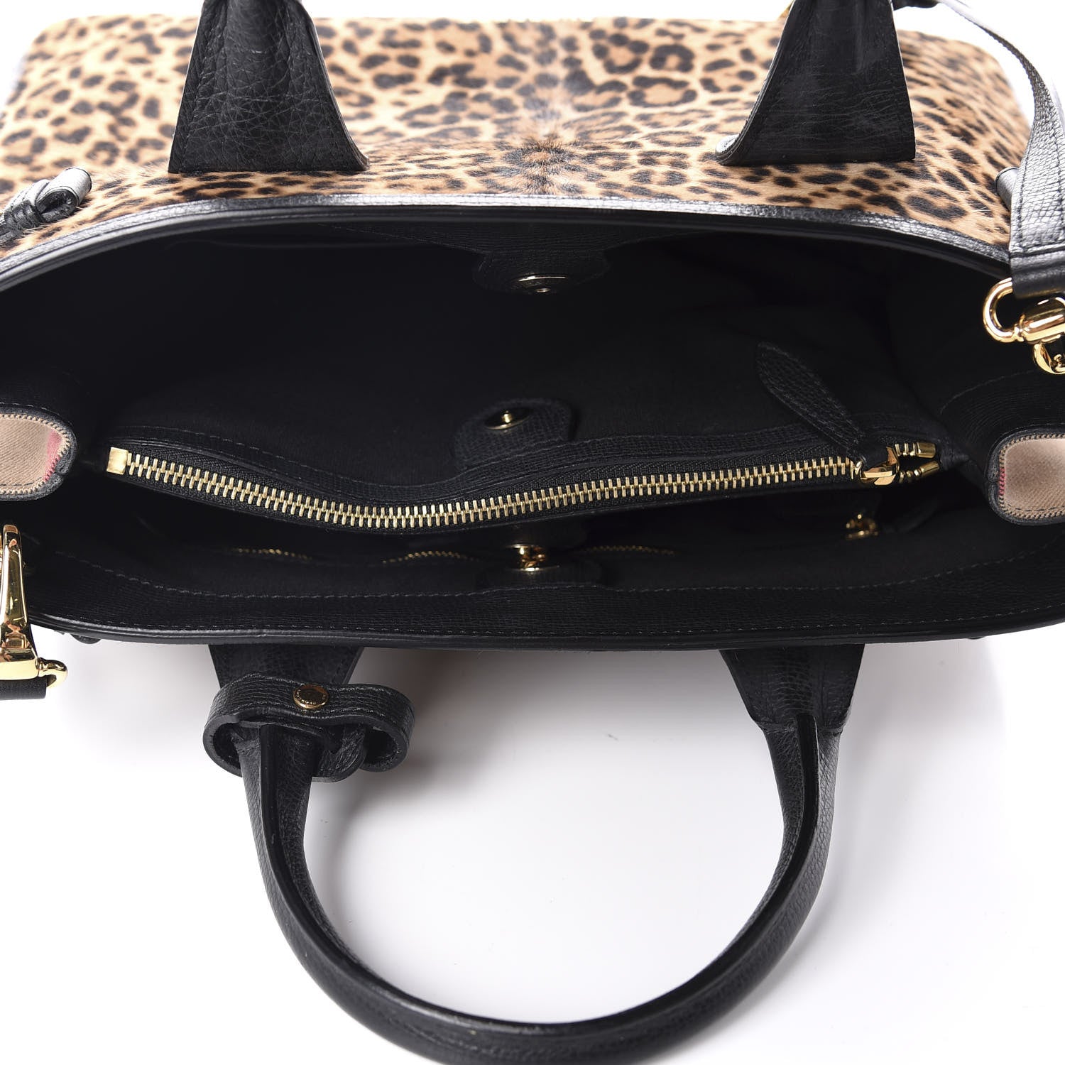Burberry Calf Hair Leopard Print House Check Medium Banner Tote Black 5 of 13