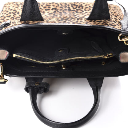 Burberry Calf Hair Leopard Print House Check Medium Banner Tote Black 5 of 13