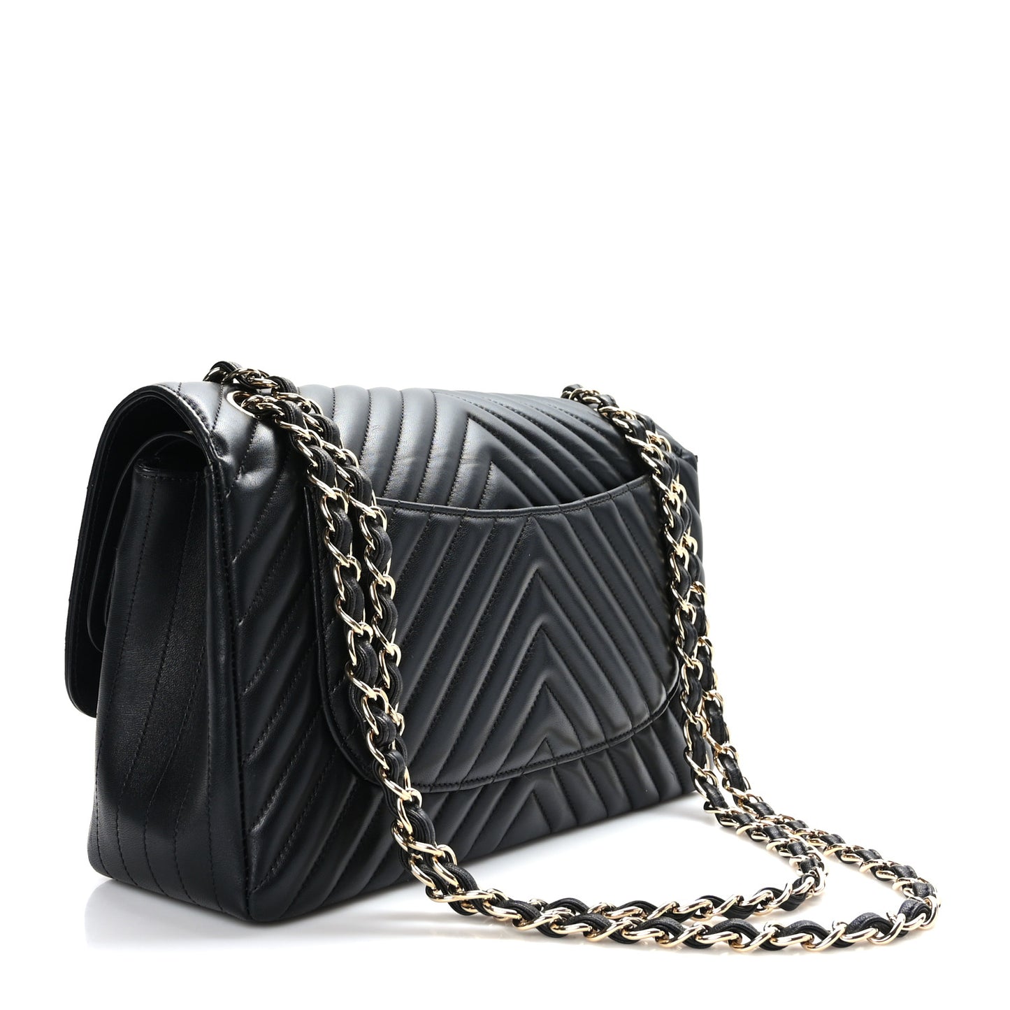 Lambskin Chevron Quilted Jumbo Double Flap Black