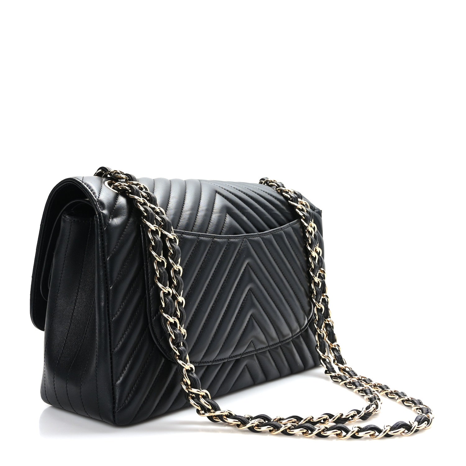Chanel Lambskin Chevron Quilted Jumbo Double Flap Black 3 of 9