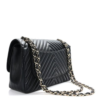 Chanel Lambskin Chevron Quilted Jumbo Double Flap Black 3 of 9