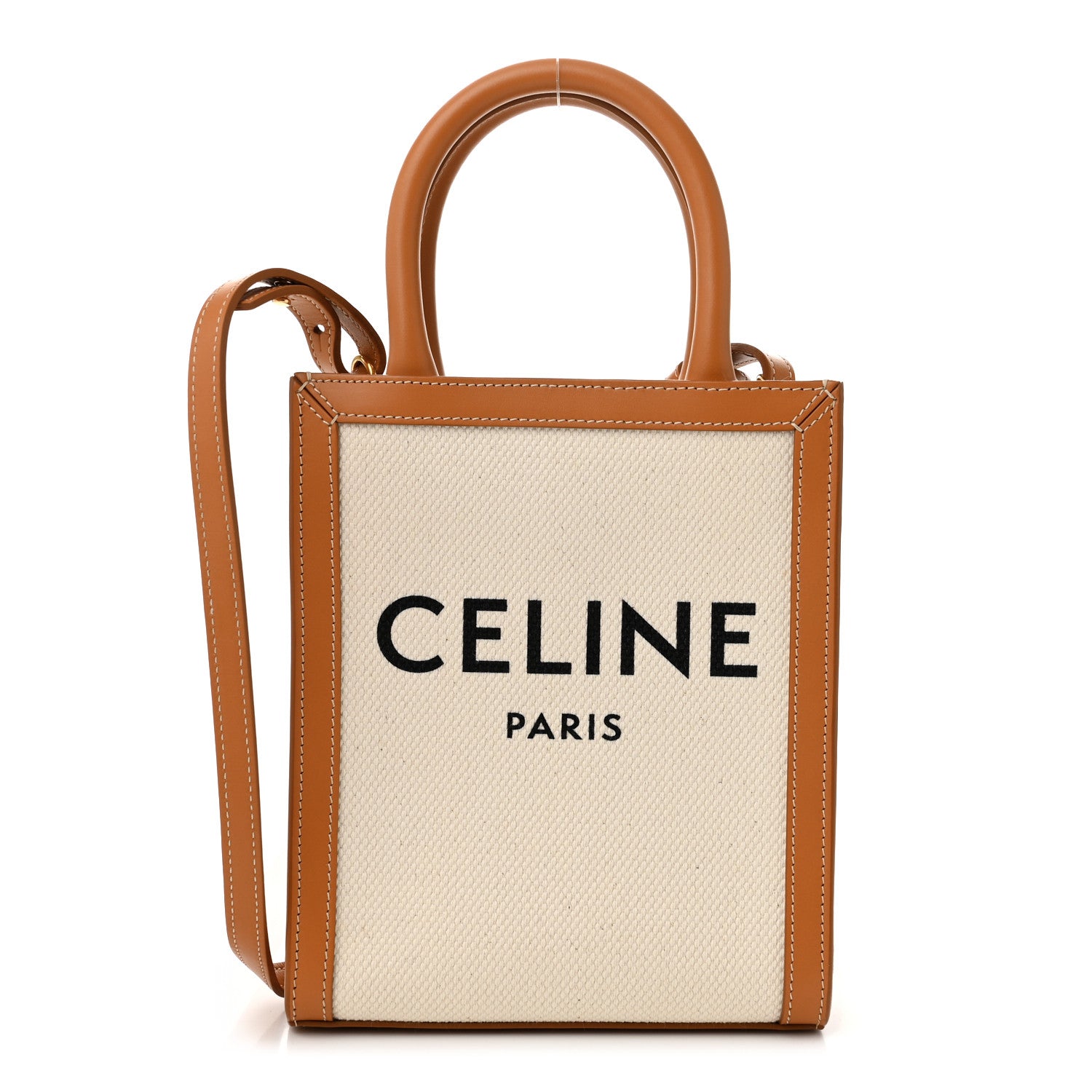 Celine Canvas Calfskin Mini Vertical Cabas Natural Tan 1 of 8