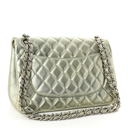 Chanel Metallic Lambskin Quilted Jumbo Double Flap Green 3 of 14
