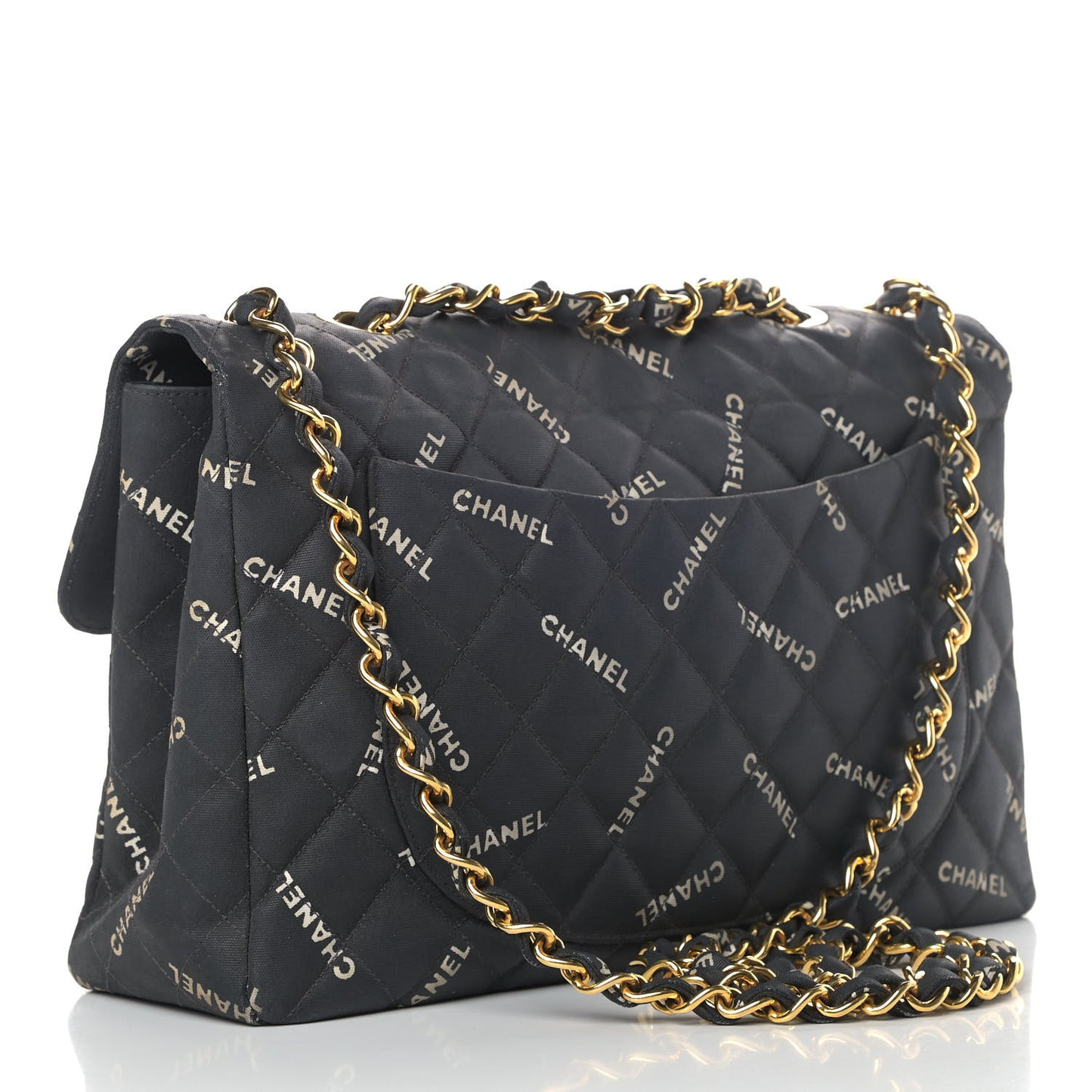 Canvas Quilted XL Jumbo Single Flap Black