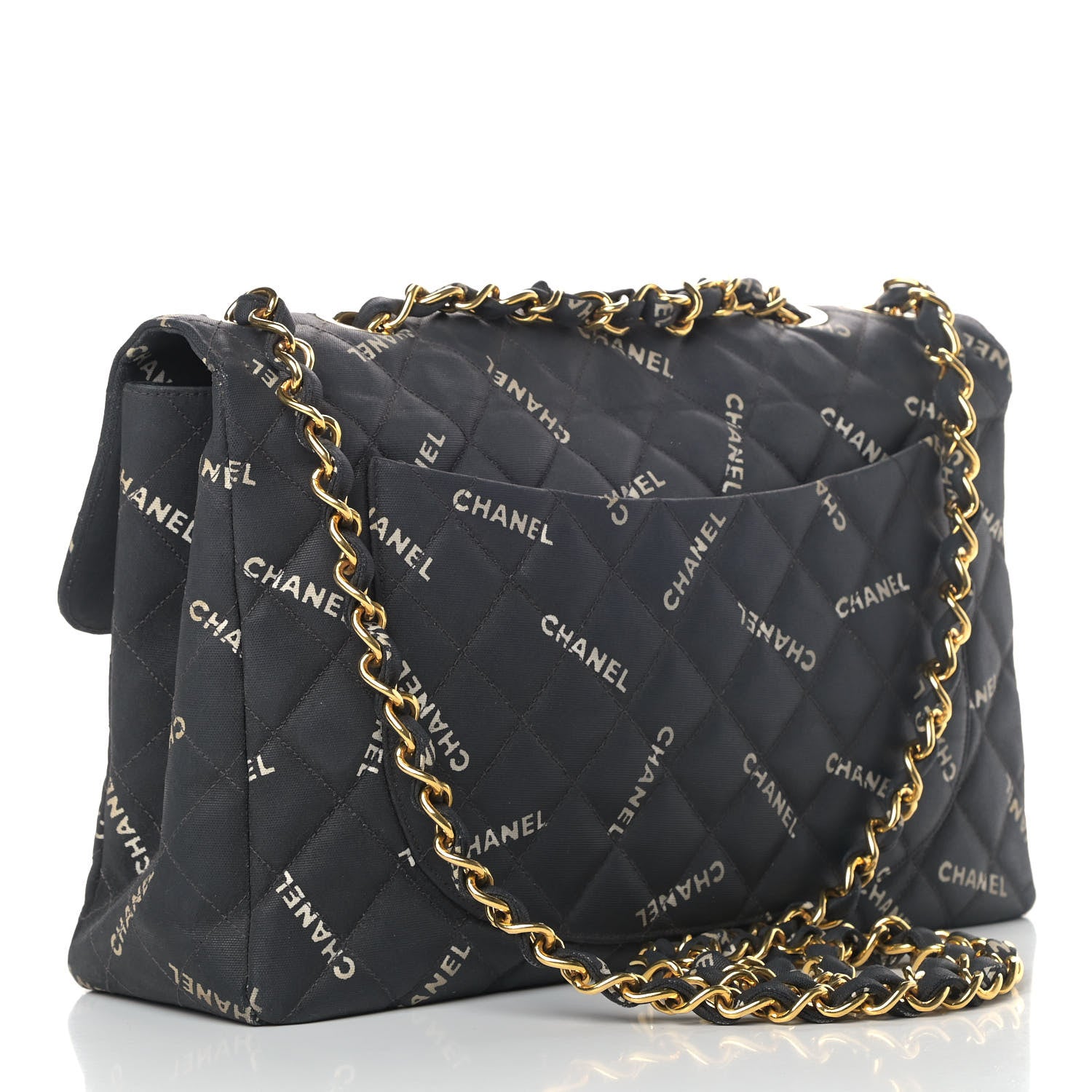 Chanel Canvas Quilted XL Jumbo Single Flap Black 2 of 11