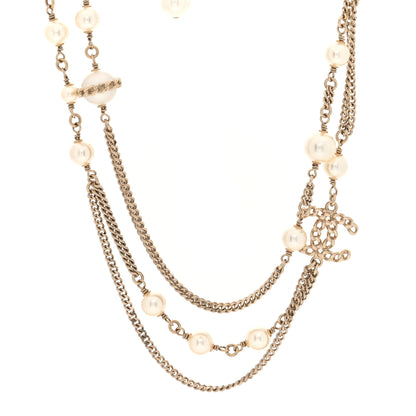Chanel Metal Chain Link Pearl CC Multi Strand Choker Necklace Gold 1 of 4