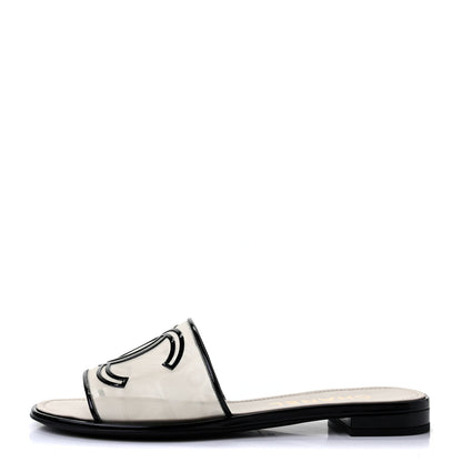 Chanel Mesh Patent Calfskin CC Sandal Mule 38.5 White Black 1 of 10