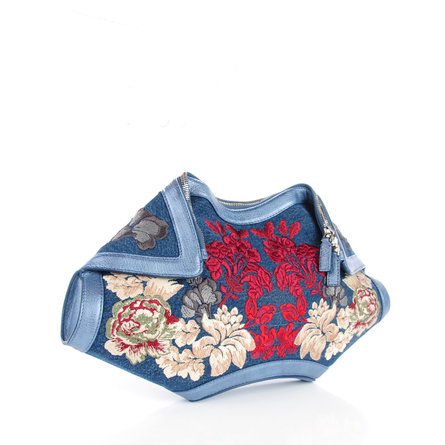 Denim Floral Embroidered De Manta Clutch