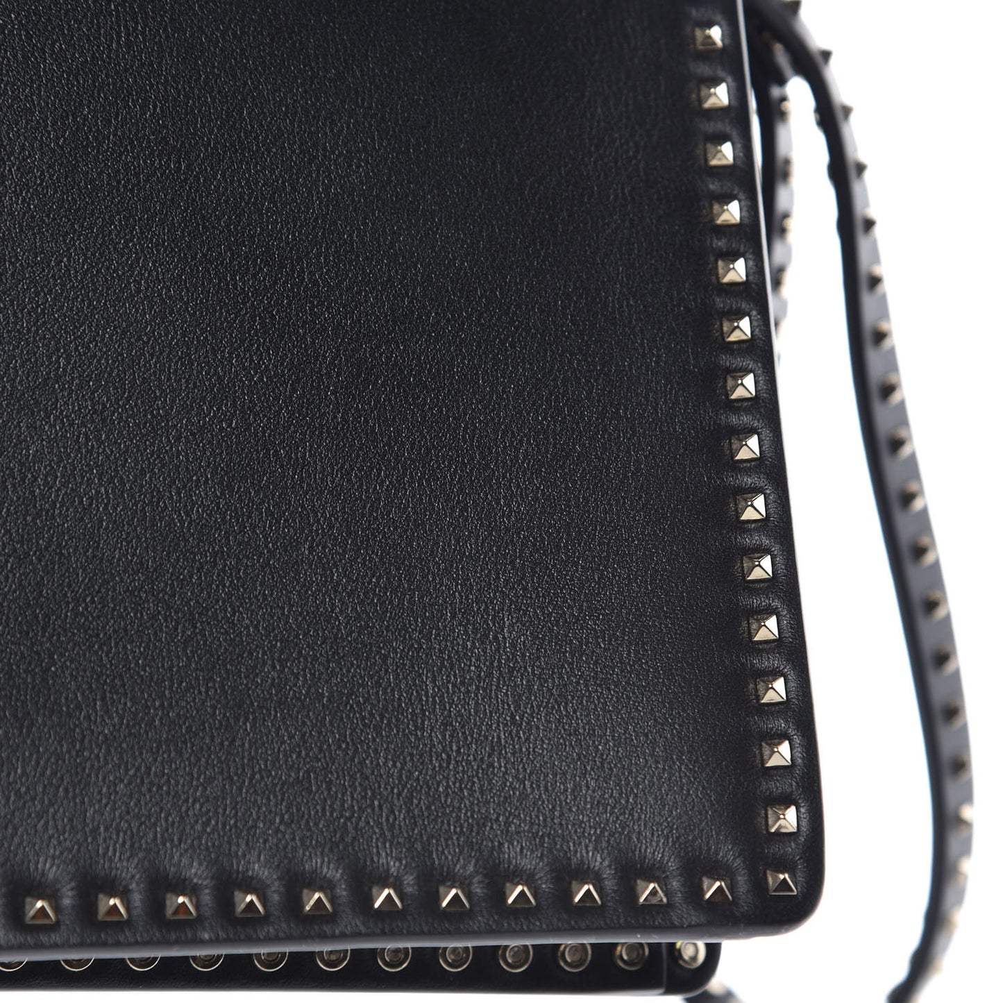 Calfskin Rockstud Turn Lock Flap Clutch Black