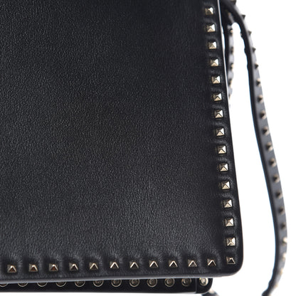 Valentino Garavani Calfskin Rockstud Turn Lock Flap Clutch Black 8 of 9