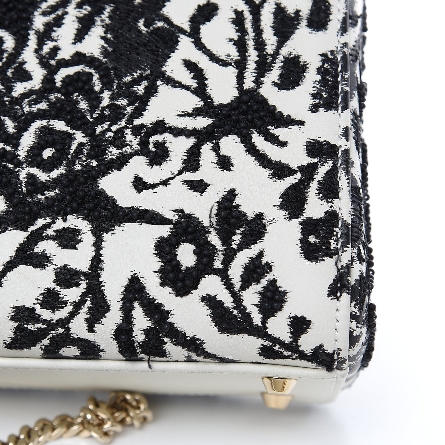 Smooth Calfskin Silkscreen Printed Floral Embroidered Mini Lady Dior Off White