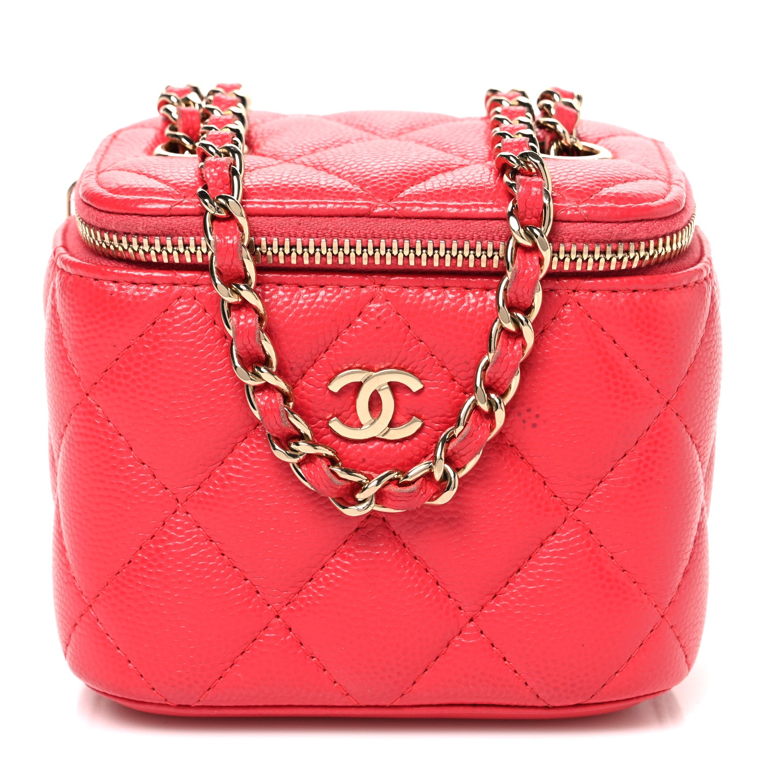 Chanel Caviar Quilted Mini Vanity Case With Chain Red 1 of 10