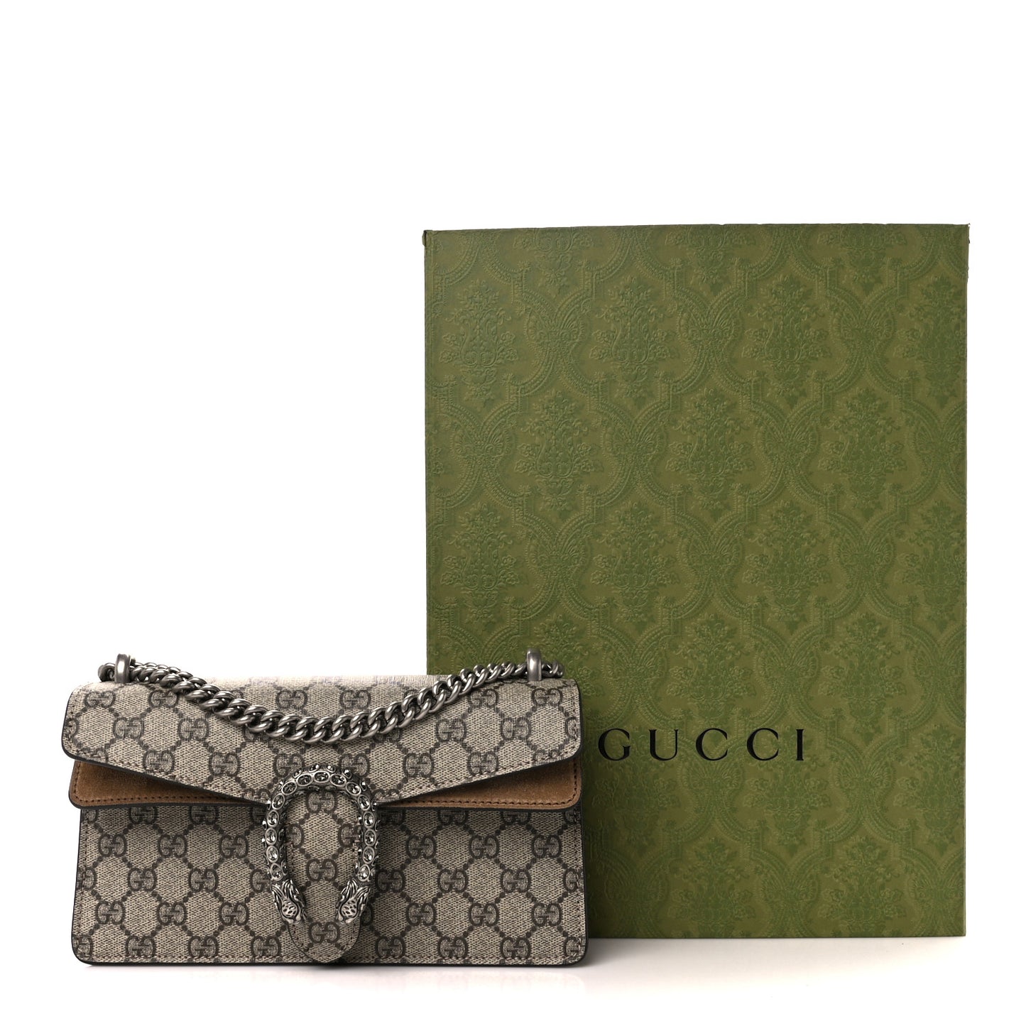 GG Supreme Monogram Suede Crystal Small Dionysus Shoulder Bag Beige Ebony Taupe